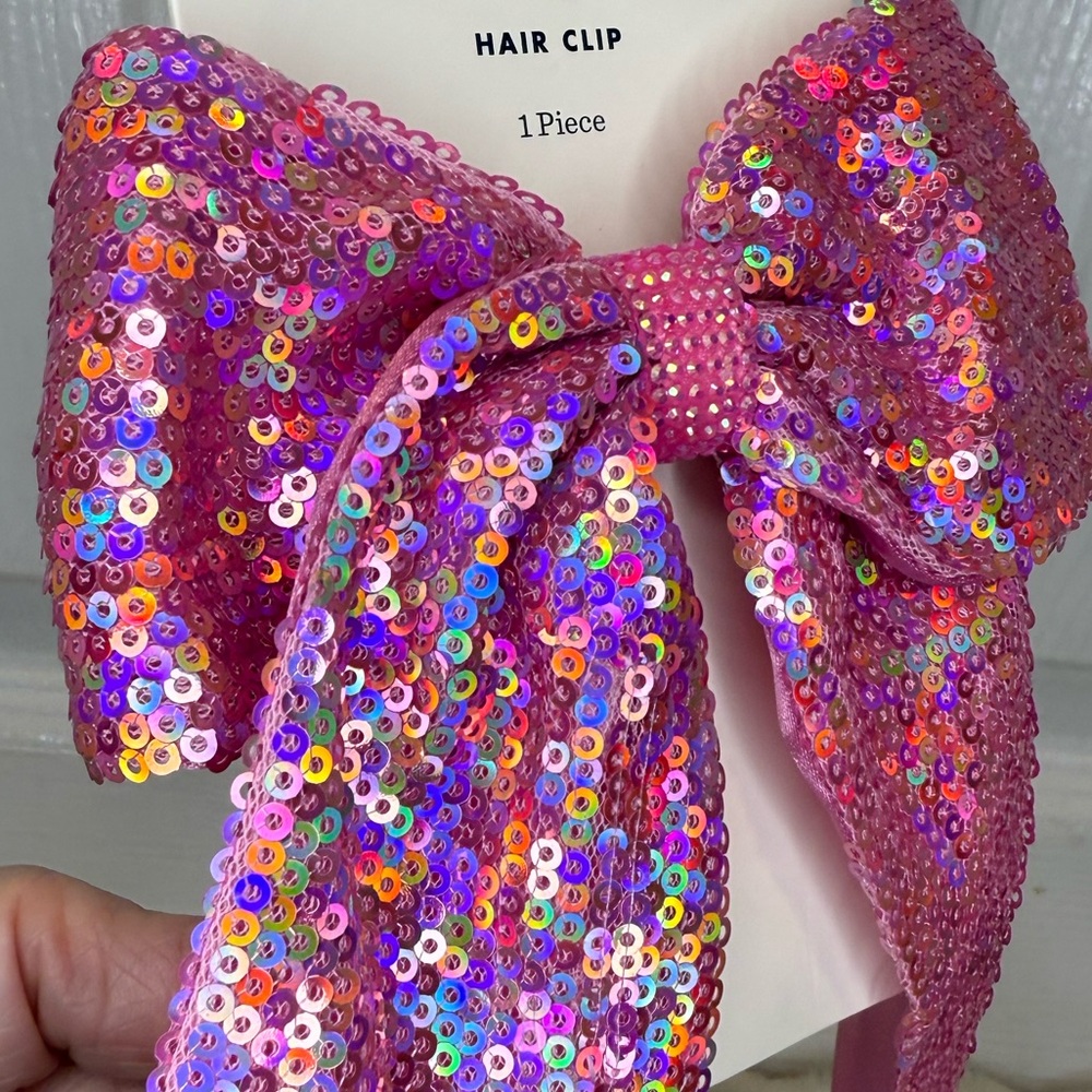 CAT & JACK PINK SEQUIN HAIR BOW CLIP - Picture 7 of 12